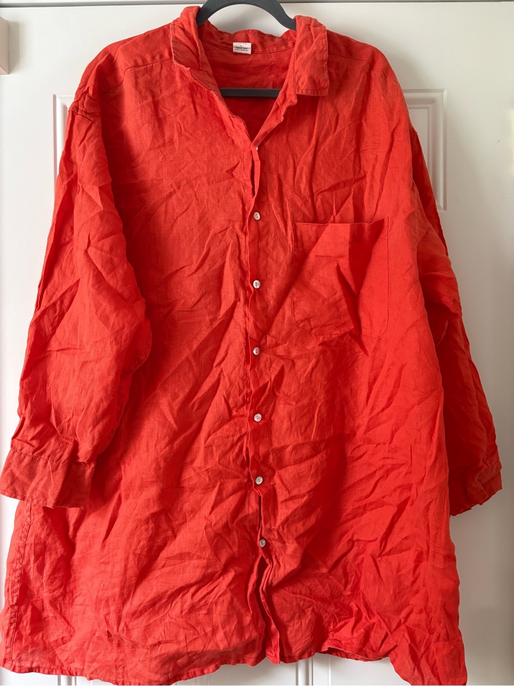 ROVE linen summer shirt dress in bright coral - beautiful red orange 100% linen - Picture 8 of 8